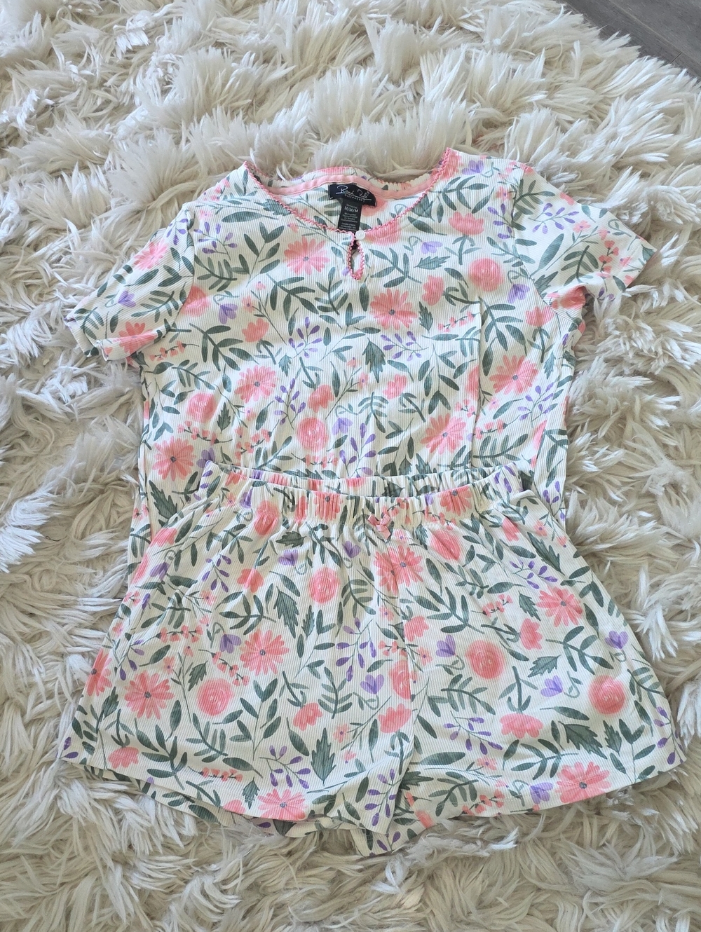 Floral Short PJ Set - Pink & Green (Never Worn)